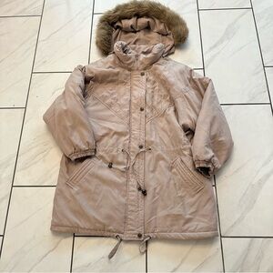 Vintage Komitor Taupe Hooded Parka with Faux Fur Trim